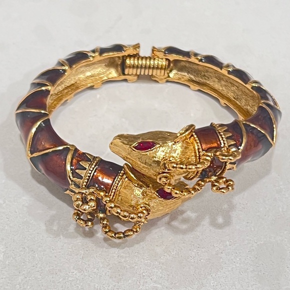 KENNETH J LANE KJL CRYSTAL ENAMEL RAM CLAMPER BROWN BRACELET NEW